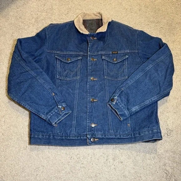 Wrangler Denim Jacket Mens 46 Blue Blanket Lined Western Tucker Corduroy Vintage - Picture 2 of 13